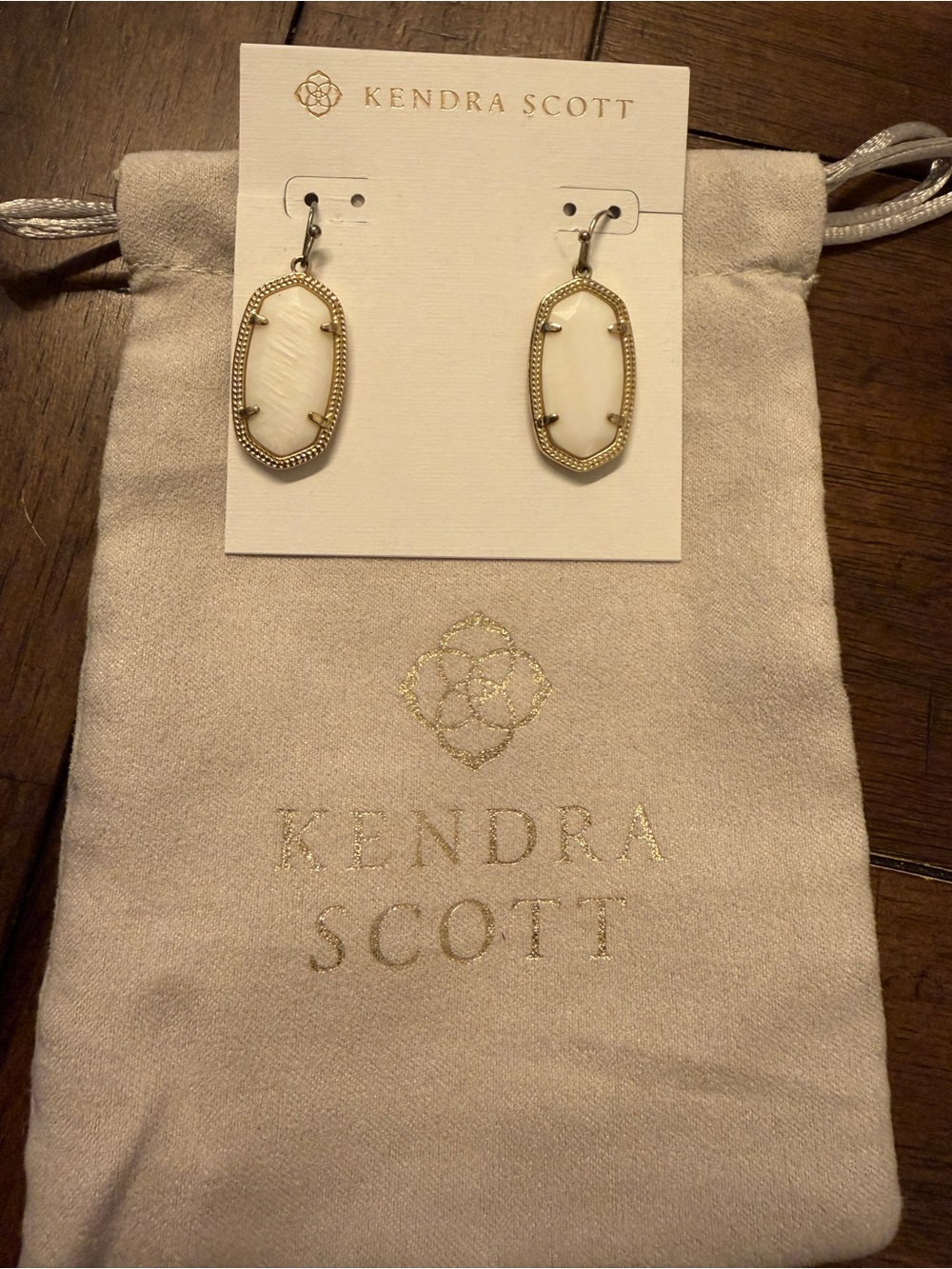 Kendra Scott Gold-Trim White Oval Drop Earrings